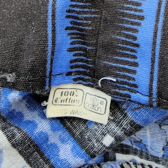 Blue & White Traditional Print Short Sleeve Cotton Dashiki Tunic Shirt Unisex - Picture 11 of 15